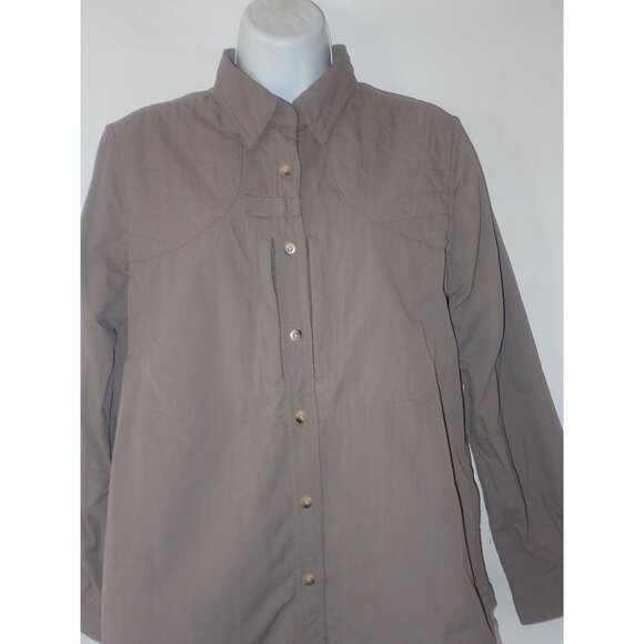 LL Bean Brown Shooting Field Shirt Button Up Quilted Shoulder Size s Long Sleeve - Picture 2 of 7